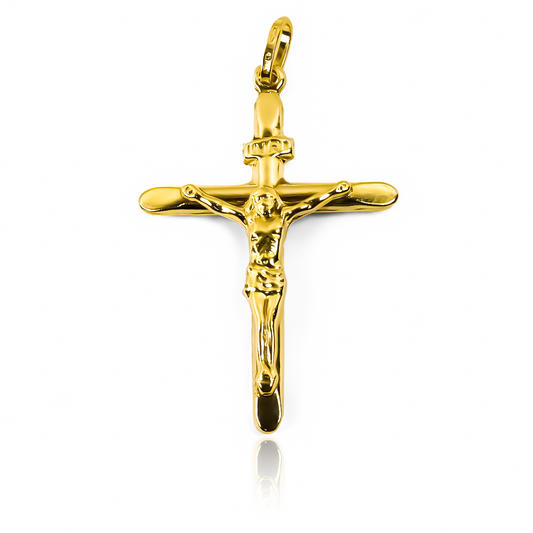 Dije Cruz cristo l tubo I, hecho con Oro 18K de la prestigiosa Joyería Caracas. Con su garantía de por vida.