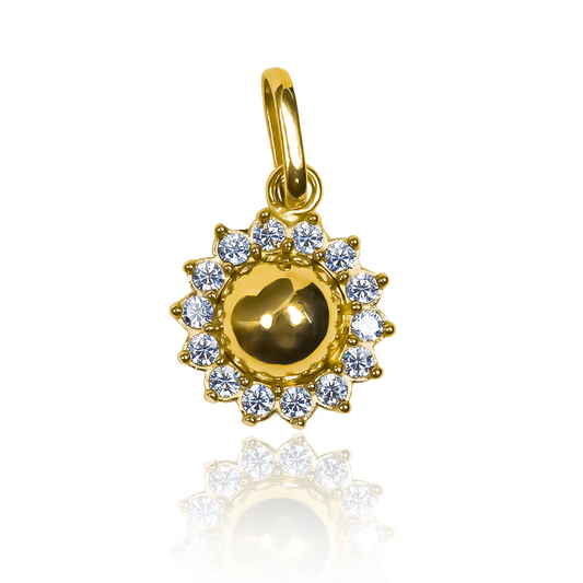 Dije Girasol #9, hecho con oro de 18K y diseñado por la prestigiosa Joyería Caracas. Cuenta con garantía de por vida. 