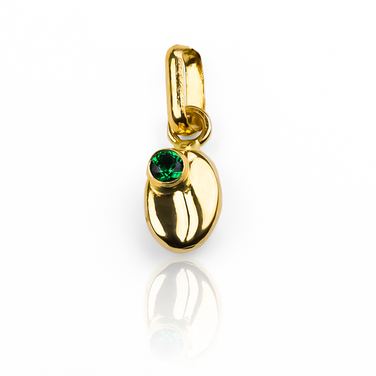 Dije Grano de café S cristal green JT. Hecho con oro 18K y con la calidad de Joyería Caracas, cuenta con garantía de por vida. 