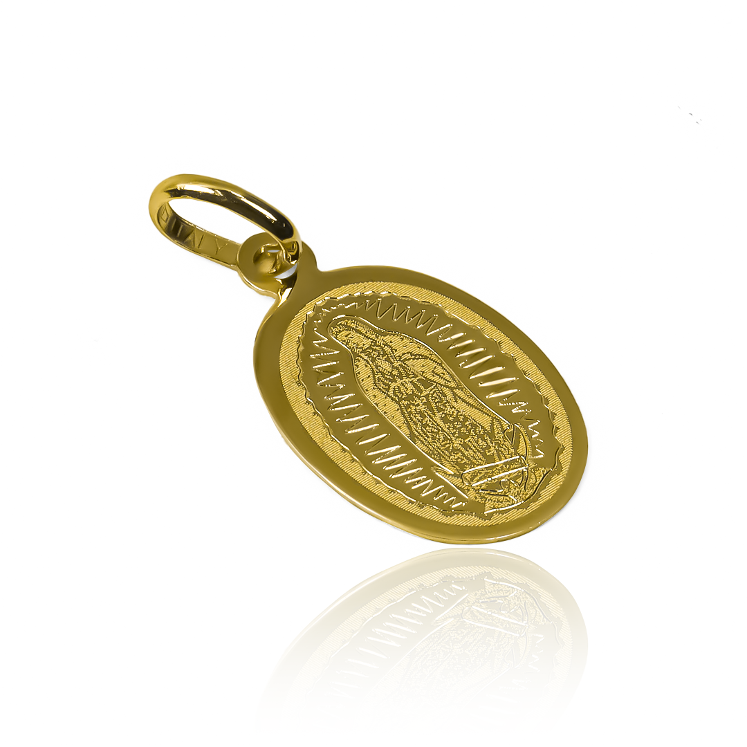 Dije Guadalupe Laser M I. Fabricado en oro 18K por Joyería Caracas, cuenta con garantía de por vida. 