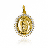 Dije Guadalupe XXL cristales JT, hecho con oro de 18K y la garantía para toda la vida de Joyería Caracas.