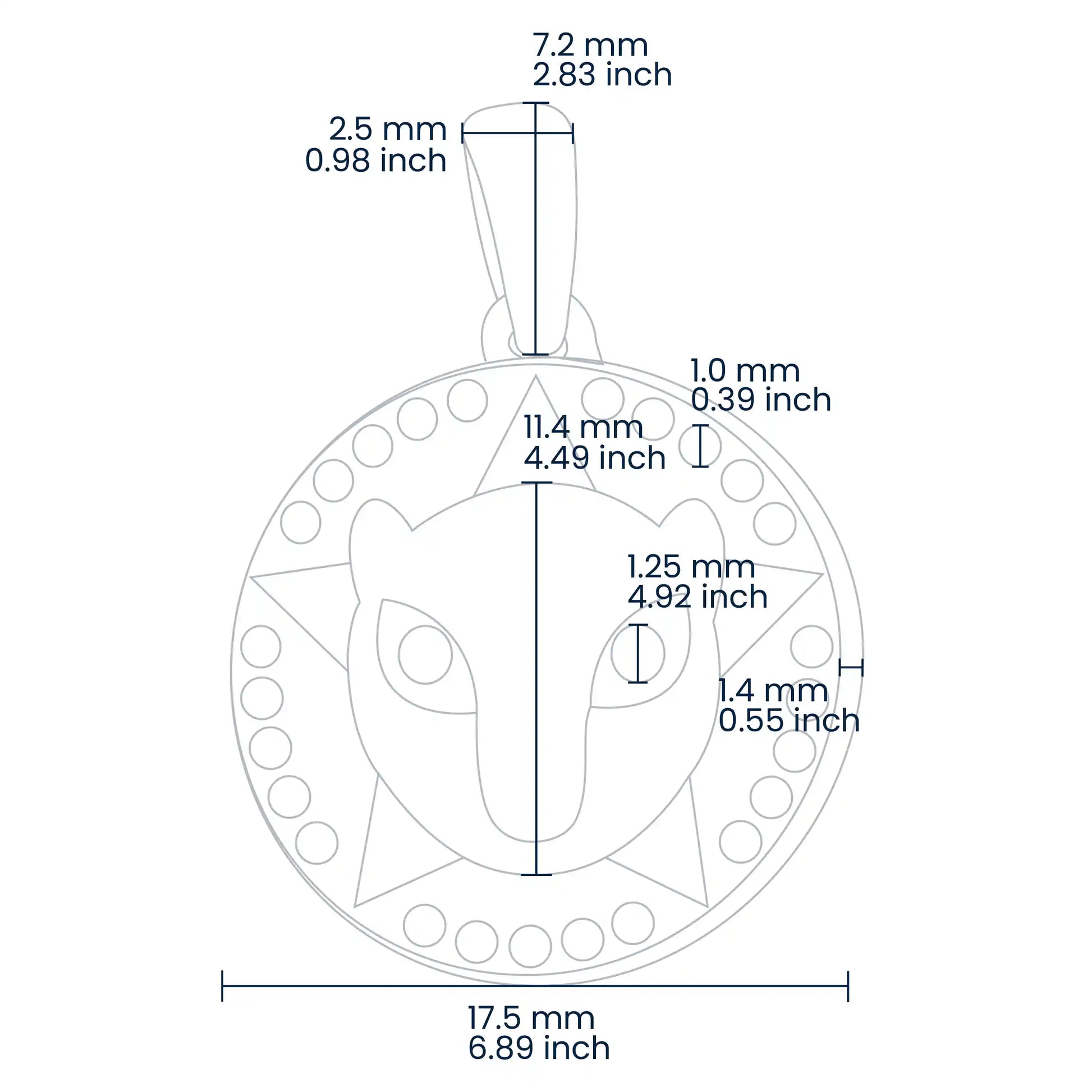 Croquis de un dije circular con una estrella  y leopardo en el centro en oro amarillo de 18 quilates, cristales de color blanco de 1.0mm y cristales de color verde de 1.25mm, hechos en Joyería Caracas. 