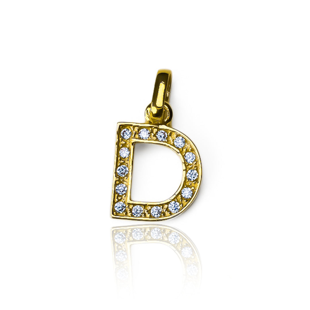 Dije Letra D crystal JT. Hecho de oro 18K y adornado con cristales de Joyería Caracas es una verdadera obra de arte. Con garantía para toda la vida.