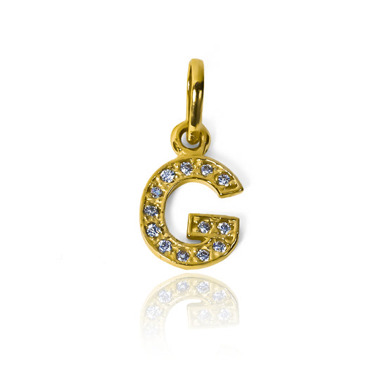 Dije Letra G crystal JT. Fabricado en oro 18K por Joyería Caracas, cuenta con garantía de por vida. 