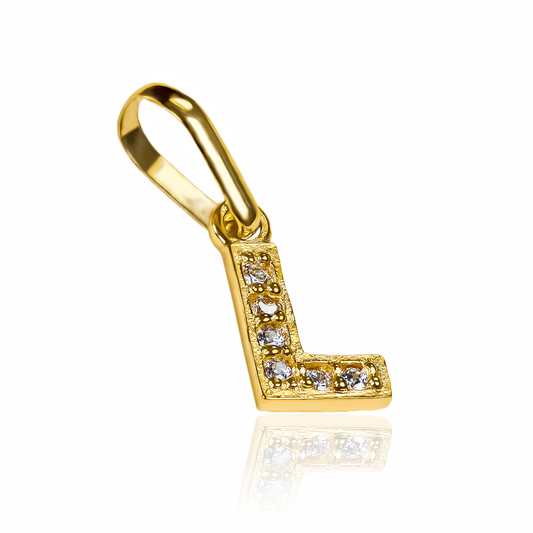 Dije Letra L crystal mini JT de oro 18K. Fabricado en Joyería Caracas, cuenta con garantía de por vida. 