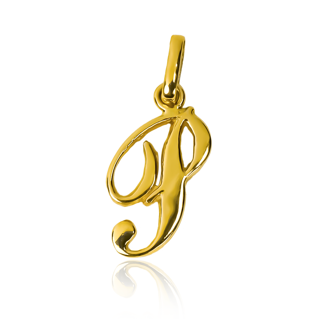 Dije Letra P cursiva Classic JC. Confeccionado con oro 18K de la más alta calidad, esta joya de Joyería Caracas cuenta con garantía de por vida. 