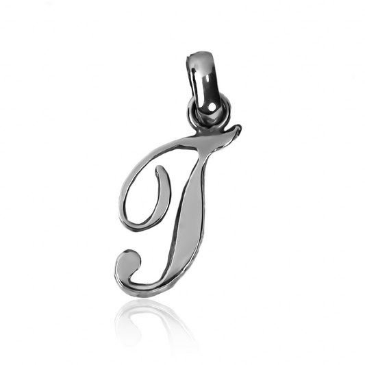 Dije de letra T cursiva Classic white JC. Con un toque de oro 18K y la garantía de por vida de Joyería Caracas.