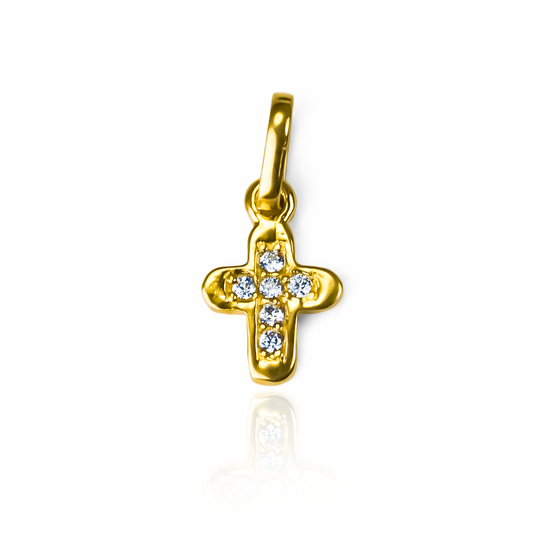 Dije Mini cruz cristales curva JT en oro 18K de Joyería Caracas. Con impresionantes cristales curvos y una garantía de por vida.