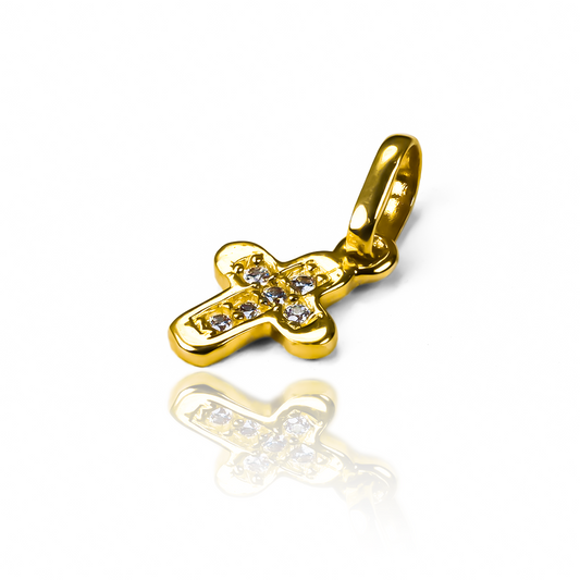 Dije Mini cruz cristales curva JT en oro 18K de Joyería Caracas. Con impresionantes cristales curvos y una garantía de por vida.