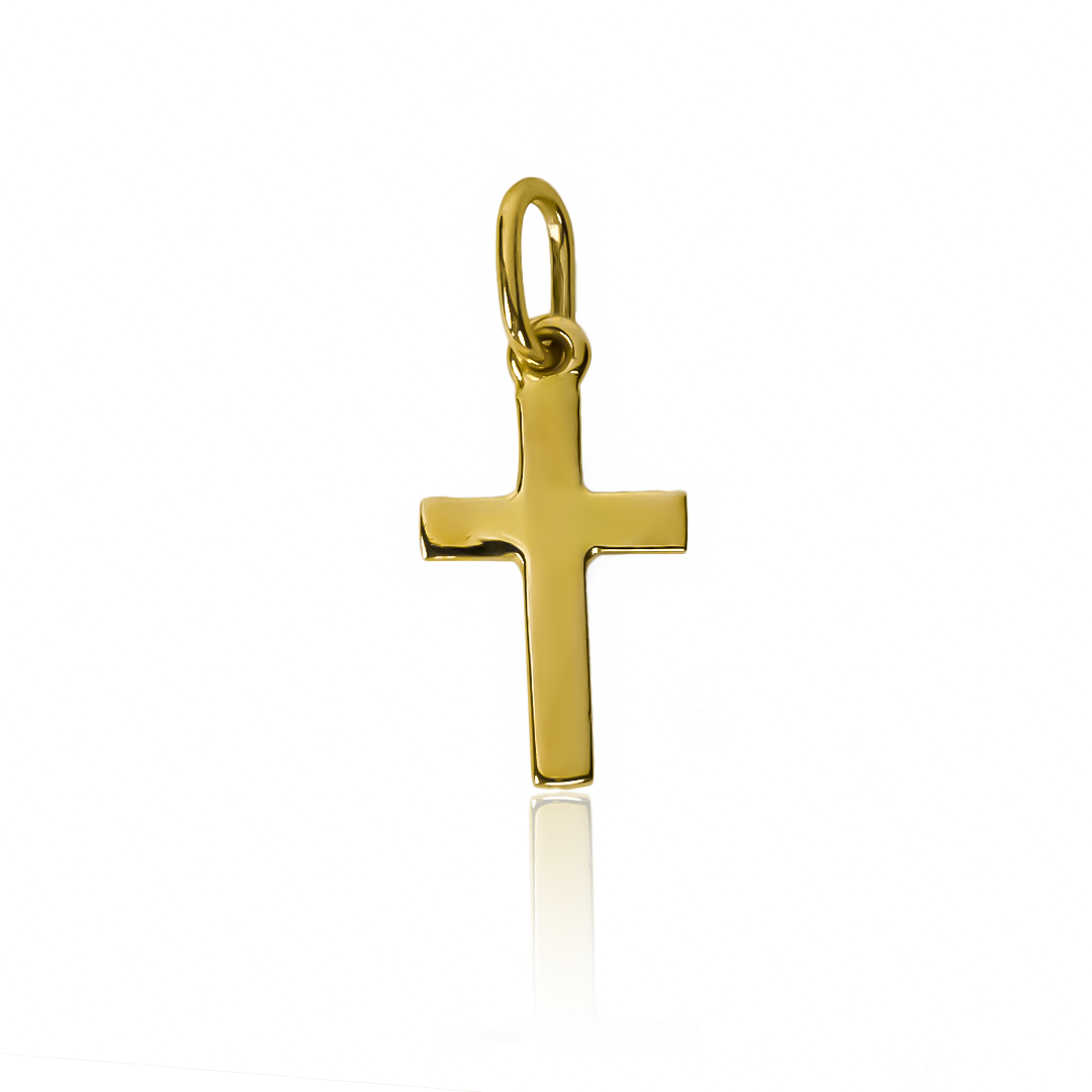 Dije Mini cruz plana JC. Hecho con oro 18K y creado por Joyería Caracas, este dije es una verdadera obra de arte. Con garantía para toda la vida.
