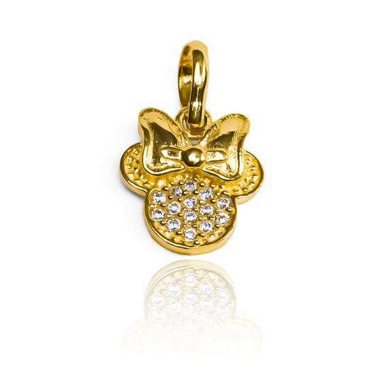 Dije Minnie con cristales JT en oro 18K. Hecho por Joyería Caracas con una garantía para toda la vida.