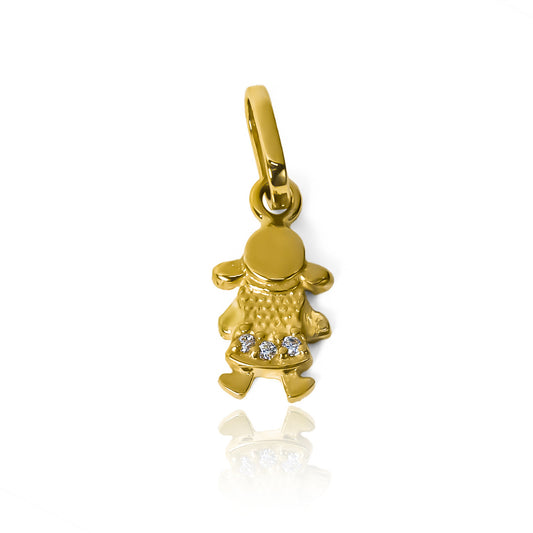 Dije Niña blanco con cristales, elaborado en oro 18K por Joyería Caracas. Con garantía para toda la vida.