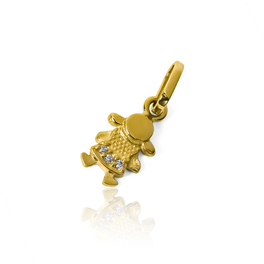 Dije Niña blanco con cristales, elaborado en oro 18K por Joyería Caracas. Con garantía para toda la vida.