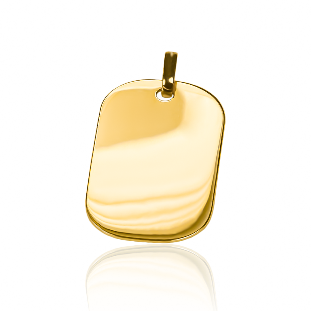 Dije Placa Foto grabada JC en oro 18K de Joyería Caracas es una pieza de lujo que durará toda la vida. Cuenta con garantía de por vida. 