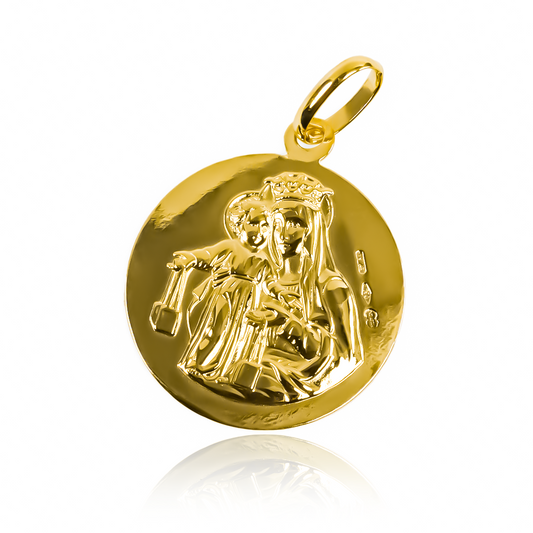 Dije Sagrado corazón con la virgen del Carmen I, fabricado en Joyería Caracas en oro 18k. Con garantía para toda la vida.