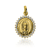 Dije Guadalupe XL cristales JT, fabricado en oro 18K por Joyería Caracas. Con garantía de por vida.