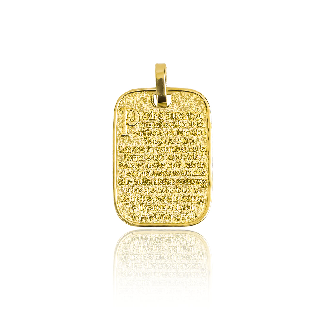 Dije placa Padre Nuestro. Hecho de Oro 18K, representa la delicadeza y la perfección. Con garantía para toda la vida.