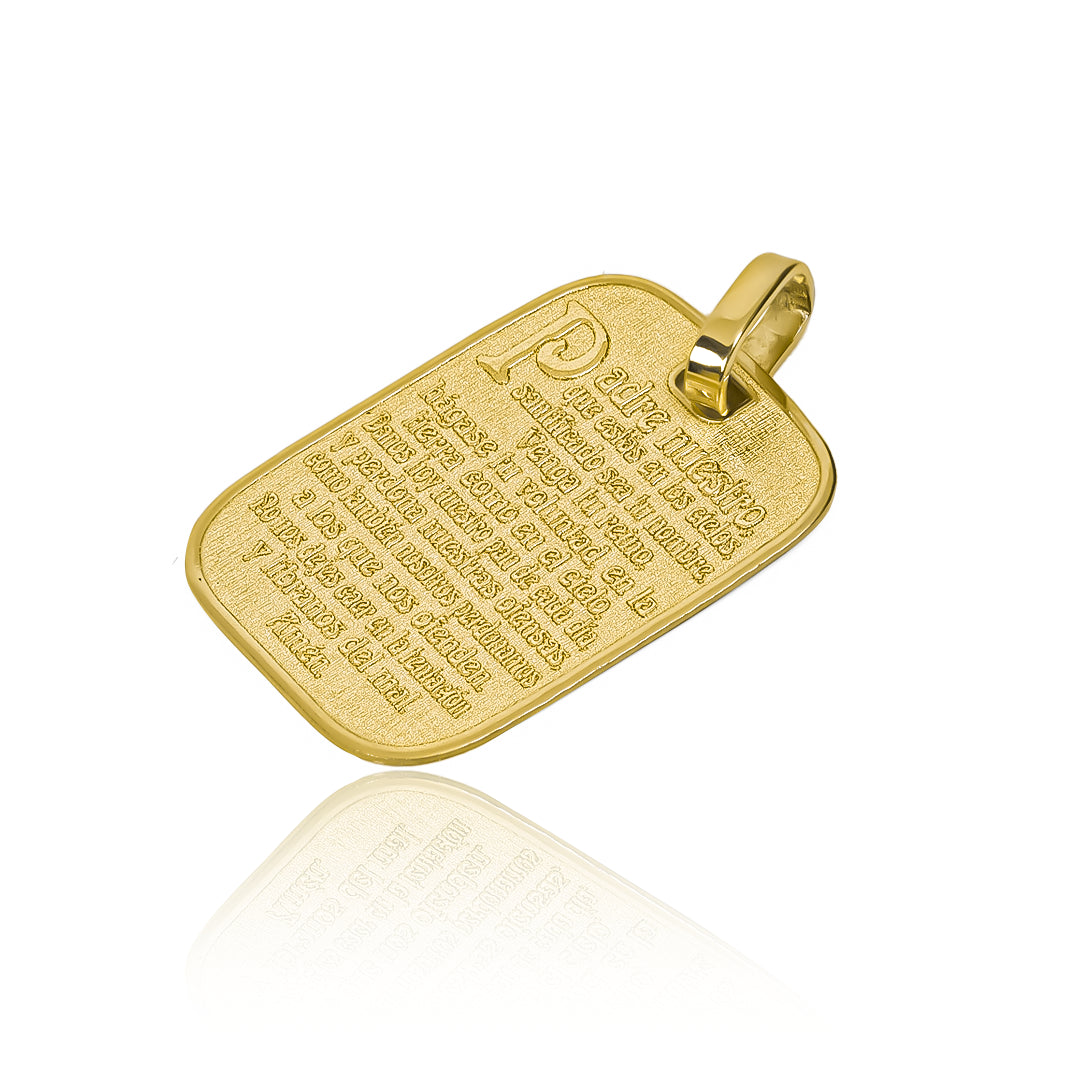 Dije placa Padre Nuestro. Hecho de Oro 18K, representa la delicadeza y la perfección. Con garantía para toda la vida.