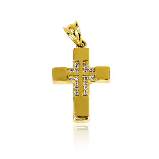 Dije cruz radiant I. Diseñado con oro 18k y elaborado por Joyería Caracas, cuenta con garantía de por vida. 