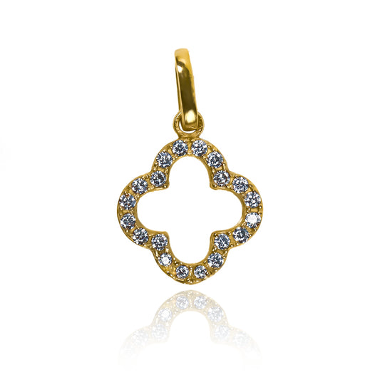 Dije Trébol Croquis M, fabricado en oro de 18K por Joyería Caracas, cuenta con certificado de calidad y garantía de por vida.