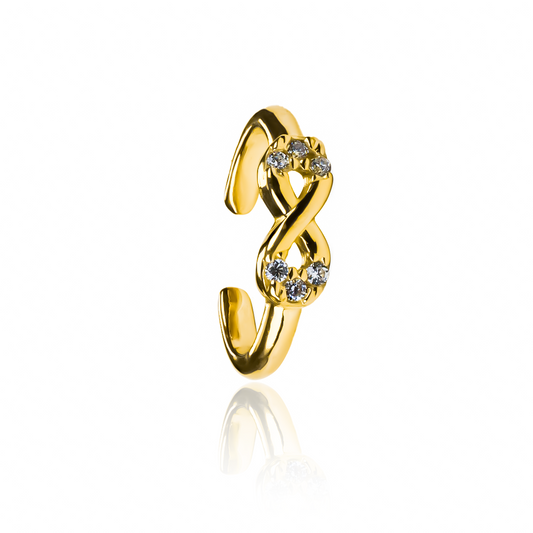 Earcuff Infinity, fabricado en oro 18K por Joyería Caracas, cuenta con certificado de calidad y garantía de por vida.