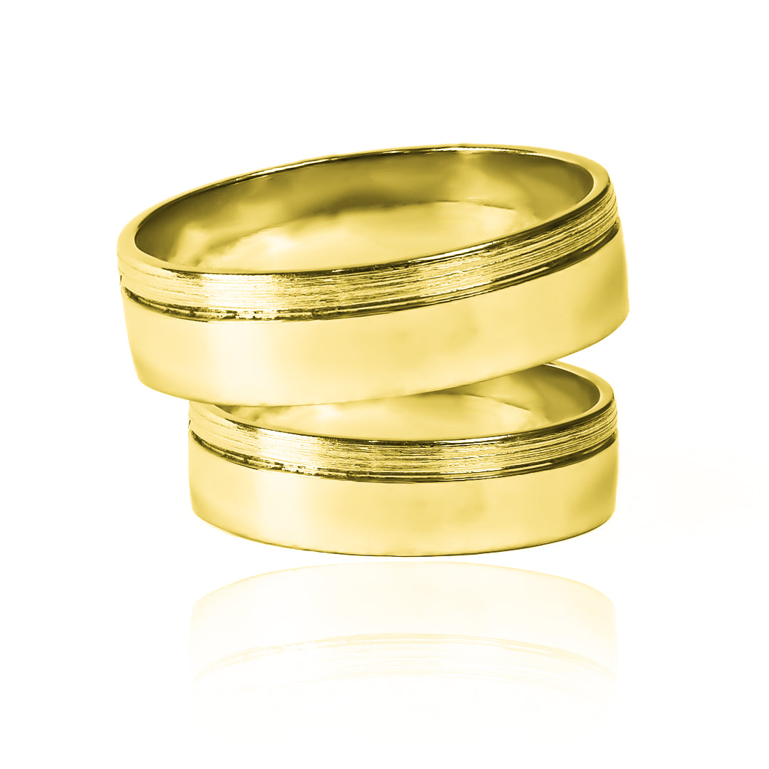 Argollas de matrimonio Escalera white, fabricadas en oro 18k por Joyería Caracas, cuentan con certificado de calidad y garantía para toda la vida.