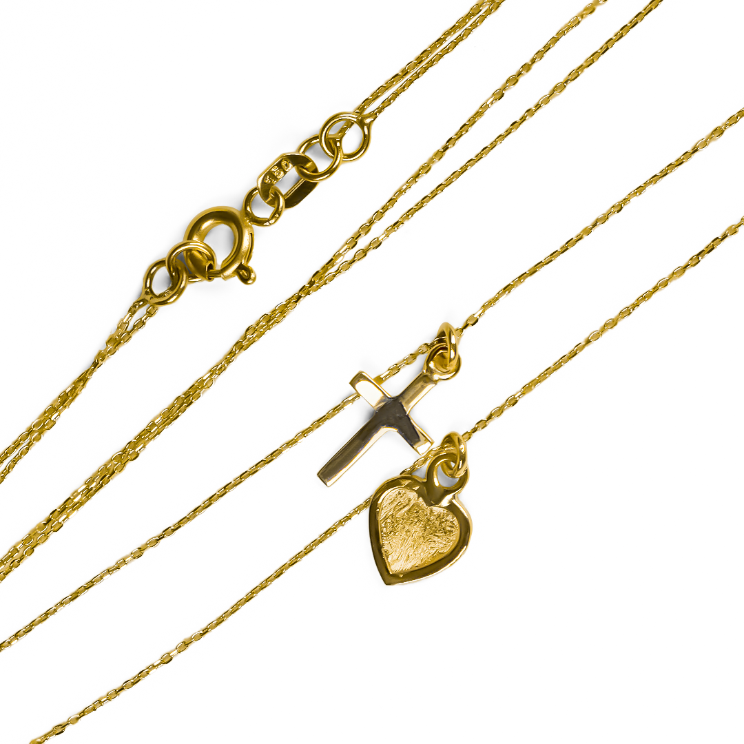 Gargantilla Cross & Heart, fabricado en oro 18k por Joyería Caracas, cuenta con un certificado de calidad y garantía de por vida.