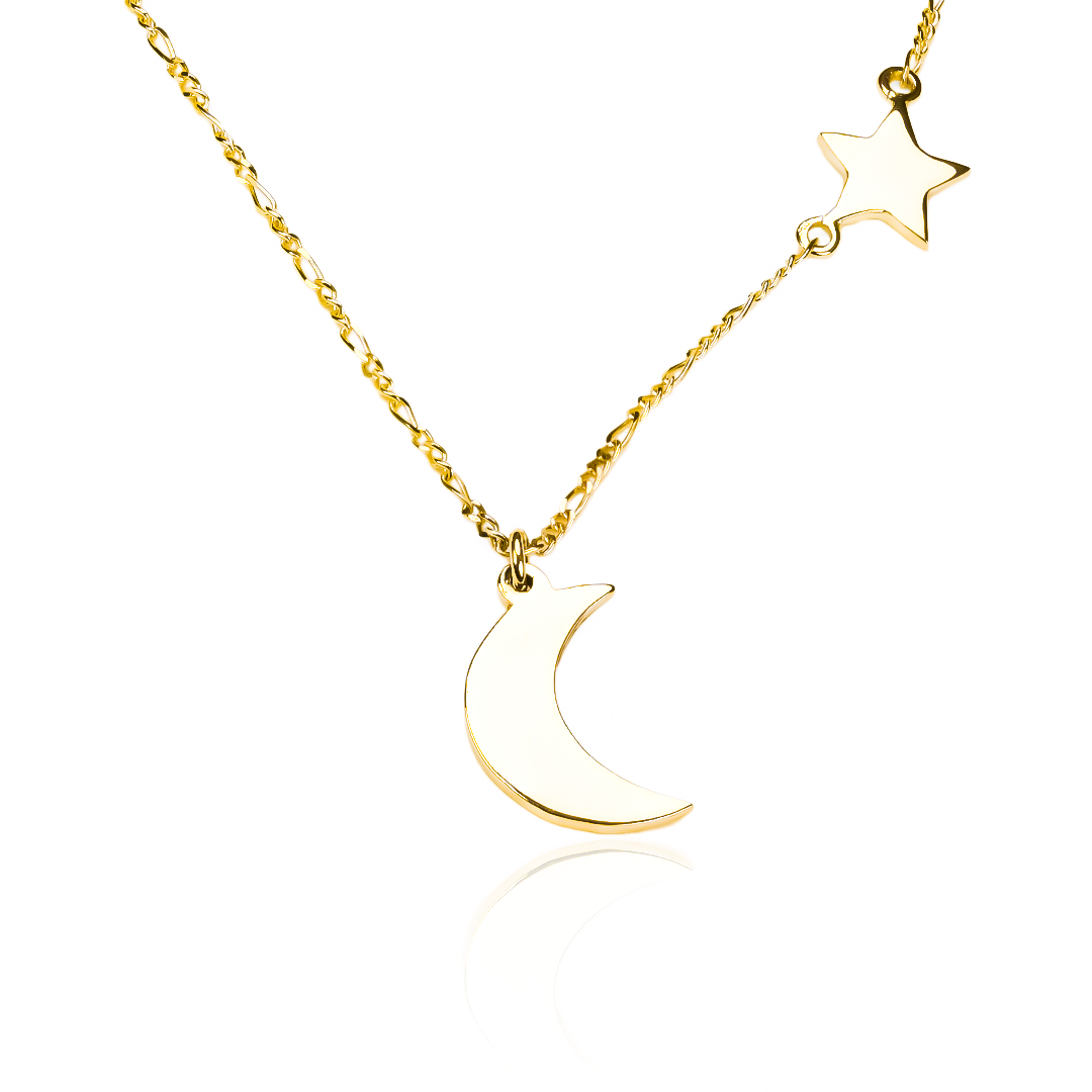 Gargantilla Luna y Estrella, fabricado en oro 18k por Joyería Caracas, cuenta con un certificado de calidad y garantía de por vida.