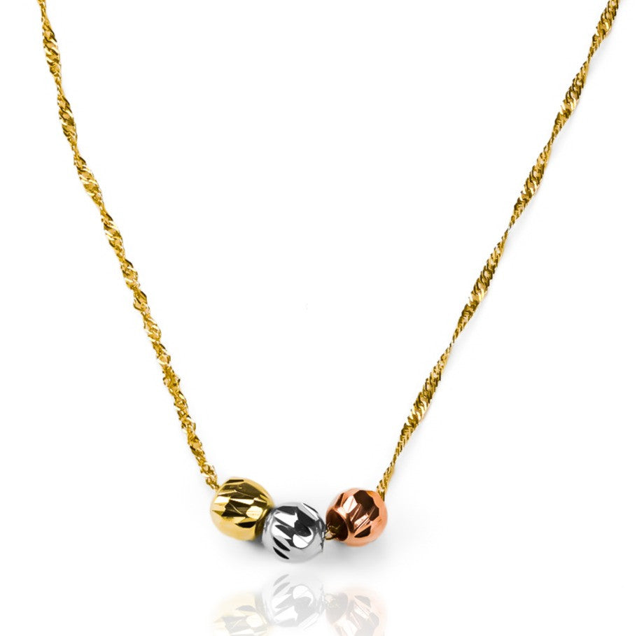 Gargantilla Singapur S45 Tres oros, fabricada en oro 18k por Joyería Caracas, cuenta con el certificado de calidad y garantía de por vida.