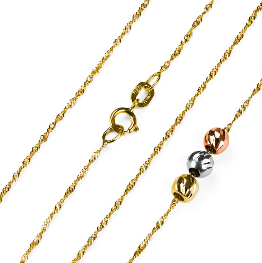 Gargantilla Singapur S45 Tres oros, fabricada en oro 18k por Joyería Caracas, cuenta con el certificado de calidad y garantía de por vida.