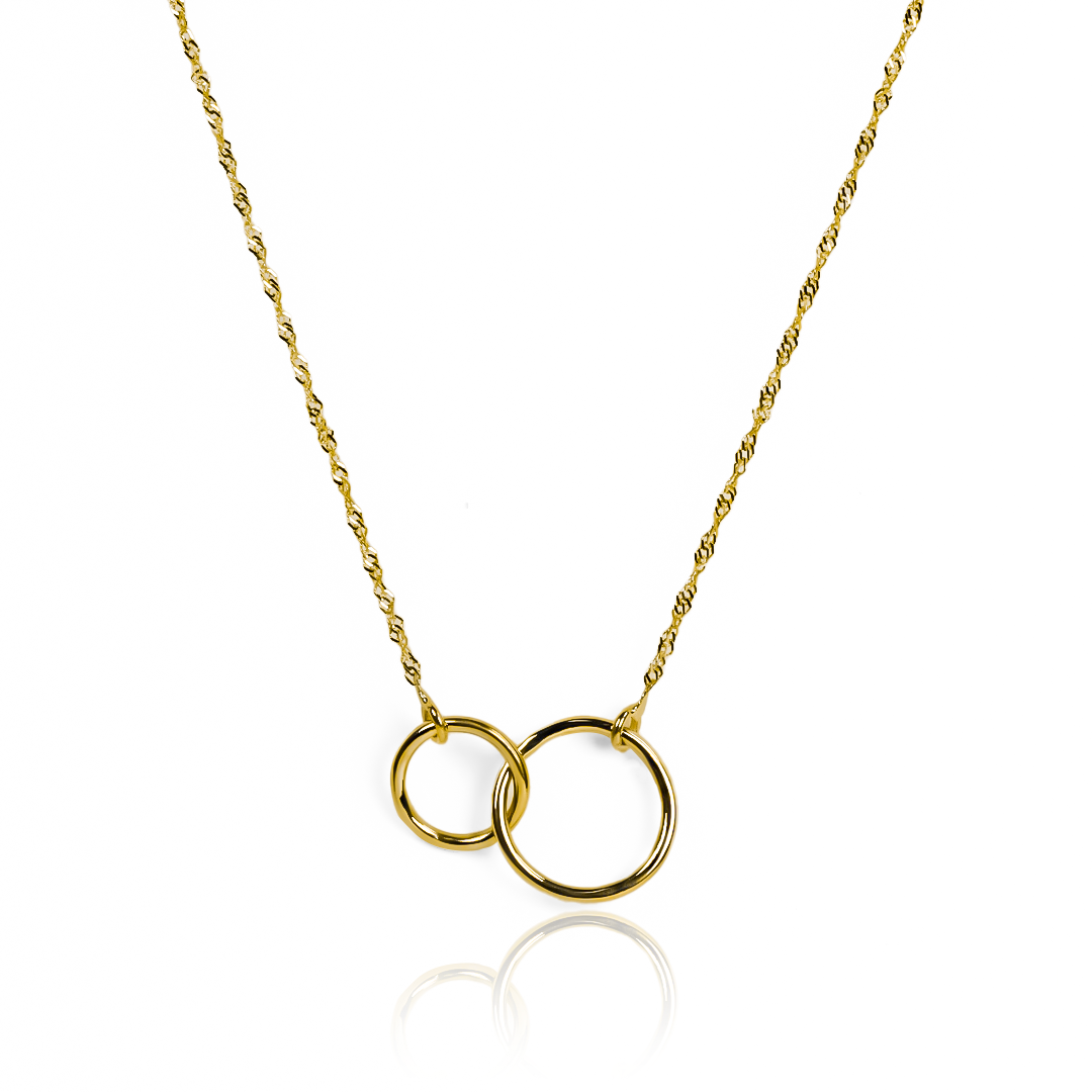 Gargantilla Aros Sin Fin, elaborado en oro 18K por Joyería Caracas, cuenta con un certificado de calidad y garantía de por vida.