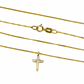 Gargantilla Cruz Mini Cubana, fabricado en oro 18K por Joyería Caracas, cuenta con un certificado de calidad y garantía de por vida.