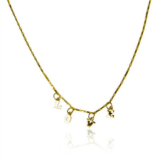 Gargantilla LOVE, fabricado en oro 18K por Joyería Caracas, cuenta con un certificado de calidad y garantía de por vida.