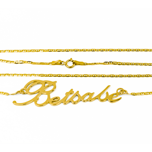 Gargantilla y Nombre Personalizado, fabricado en oro 18K por Joyería Caracas, cuenta con un certificado de calidad y garantía de por vida.