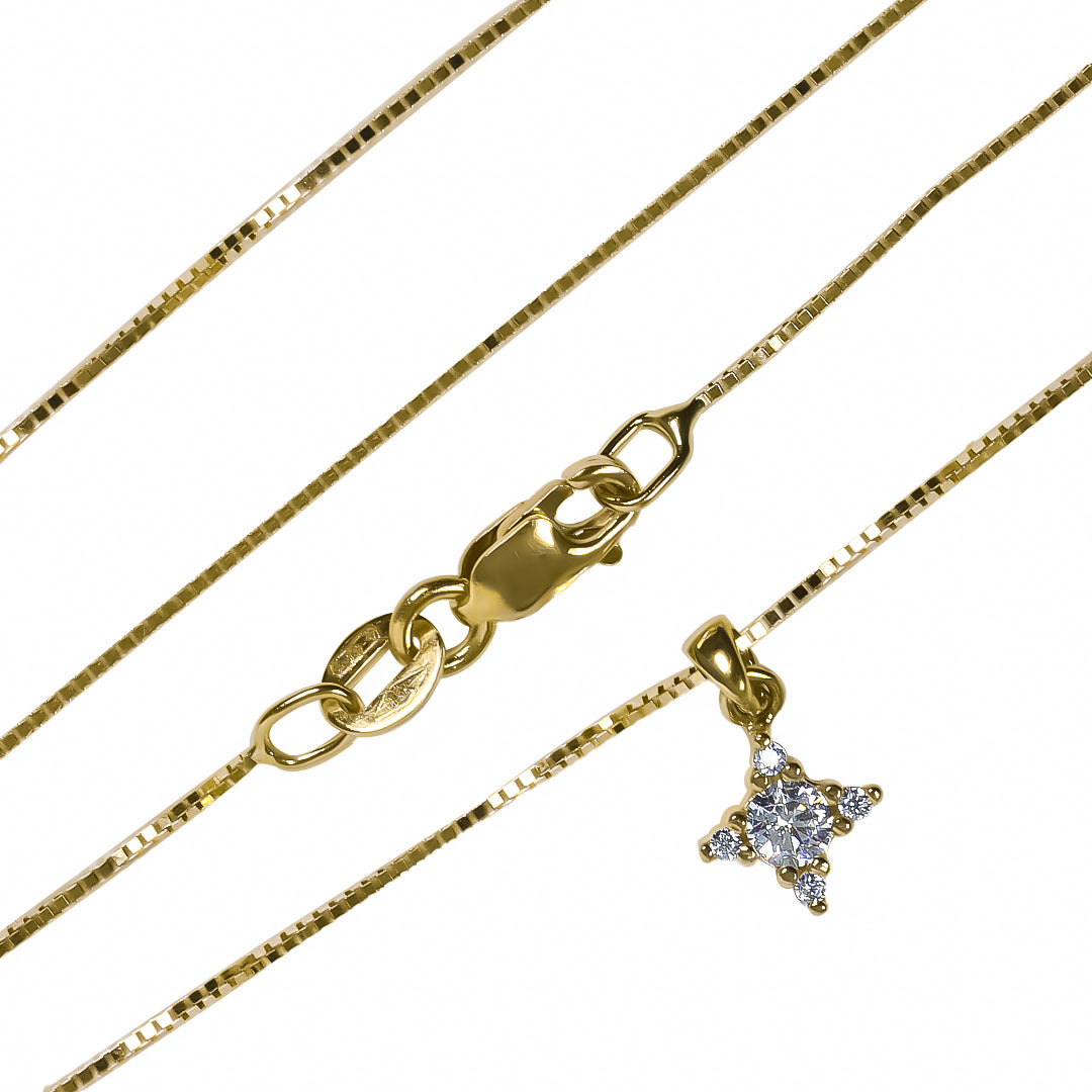 Gargantilla Destello dorado, fabricada en oro 18k por Joyería Caracas, cuenta con un certificado de calidad y garantía de por vida.