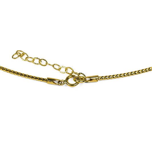 Gargantilla Guaya espiga, fabricado en oro 18K por Joyería Caracas, cuenta con un certificado de calidad y garantía de por vida.