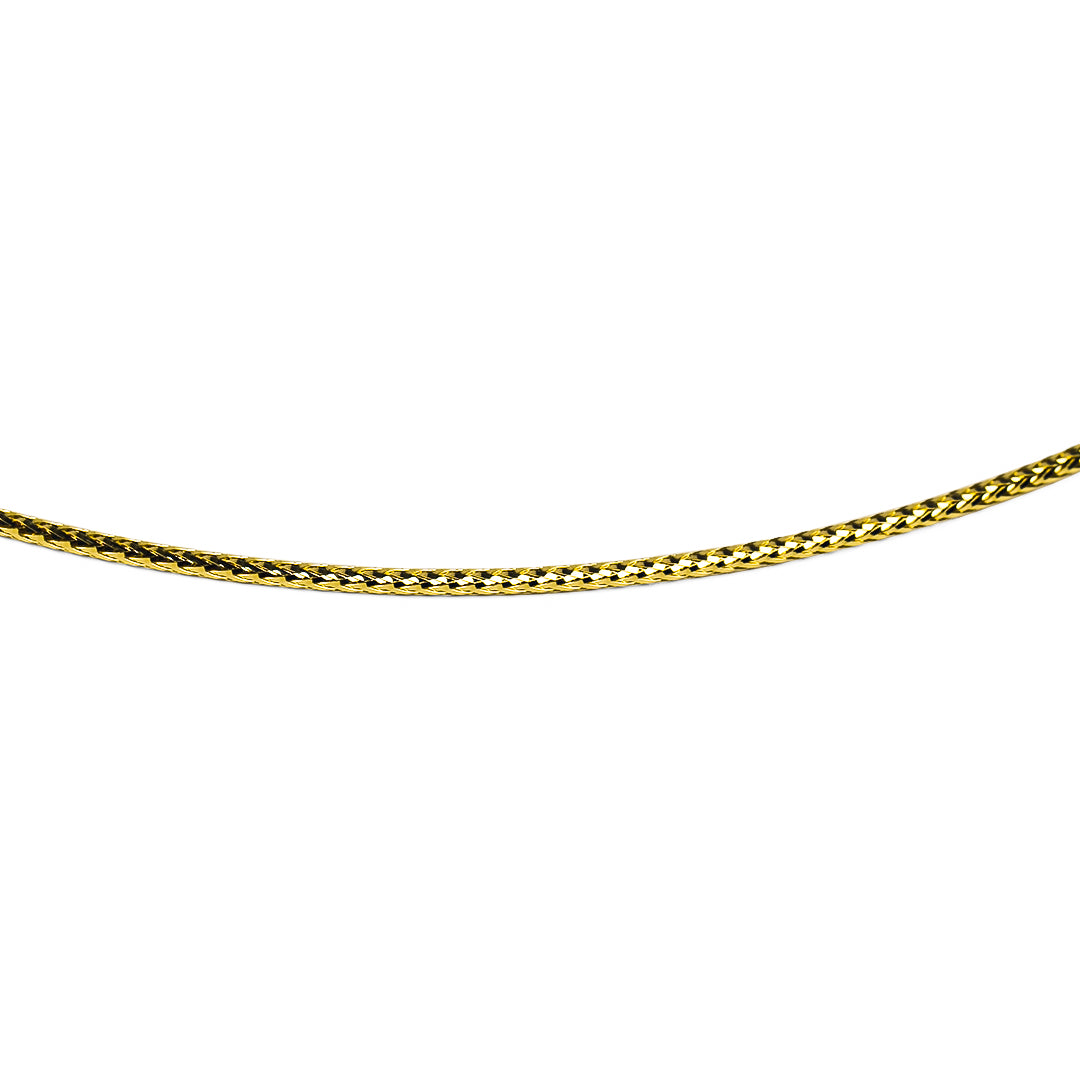 Gargantilla Guaya espiga, fabricado en oro 18K por Joyería Caracas, cuenta con un certificado de calidad y garantía de por vida.