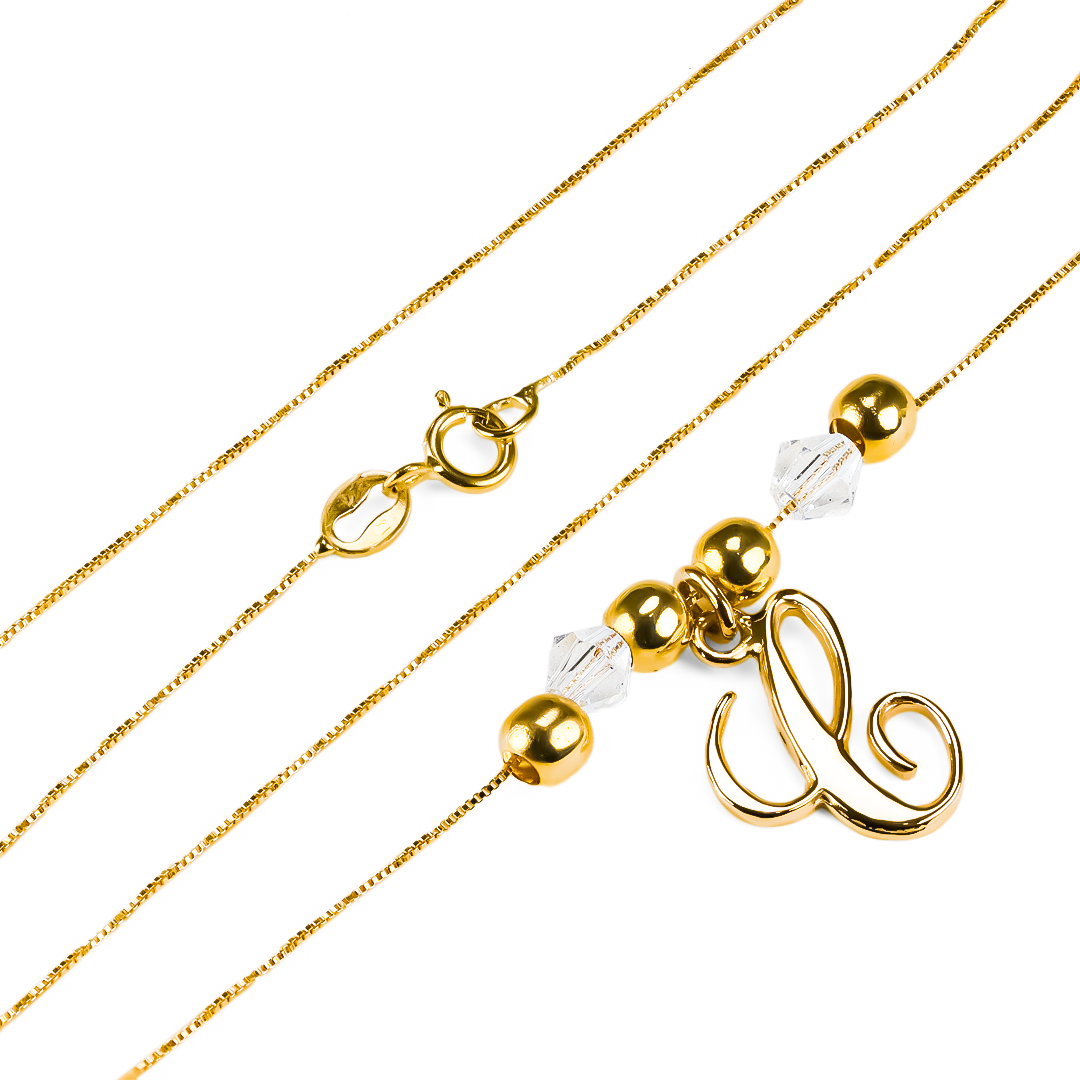 Gargantillas Letras Clásicas JC Veneciana, fabricada en oro 18K por Joyería Caracas, cuenta con un certificado de calidad y garantía de por vida.