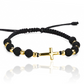 Pulsera Cruz L + Esferas #4 x 8 Facetadas de Joyería Caracas está hecha en oro 18k, con hilo coreano y bisutería de calidad. Con garantía de por vida y sin costo adicional.