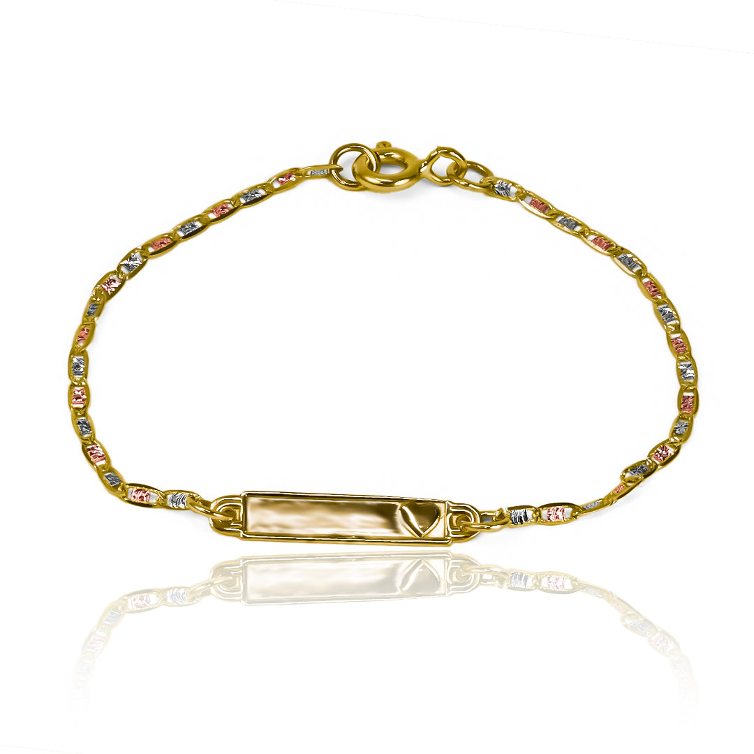 Pulsera Escalera 3 Oros - corazón alto. Hecha de oro 18K y disponible en Joyería Caracas. Con garantía para toda la vida.
