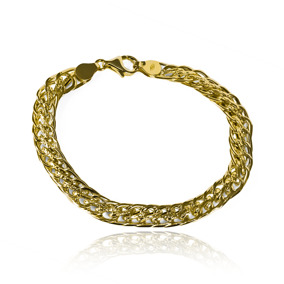 Pulsera Saduza Doble E 20. Hecha con oro 18K y diseñada por Joyería Caracas Garantizada para toda la vida.