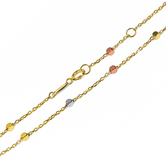 Disfruta del lujo y la exclusividad con nuestra Pulsera dados 3 oros I. Realizada en oro 18K por Joyería Caracas, esta pulsera ofrece una garantía de por vida. Una pieza de joyería que refleja elegancia y calidad para siempre.