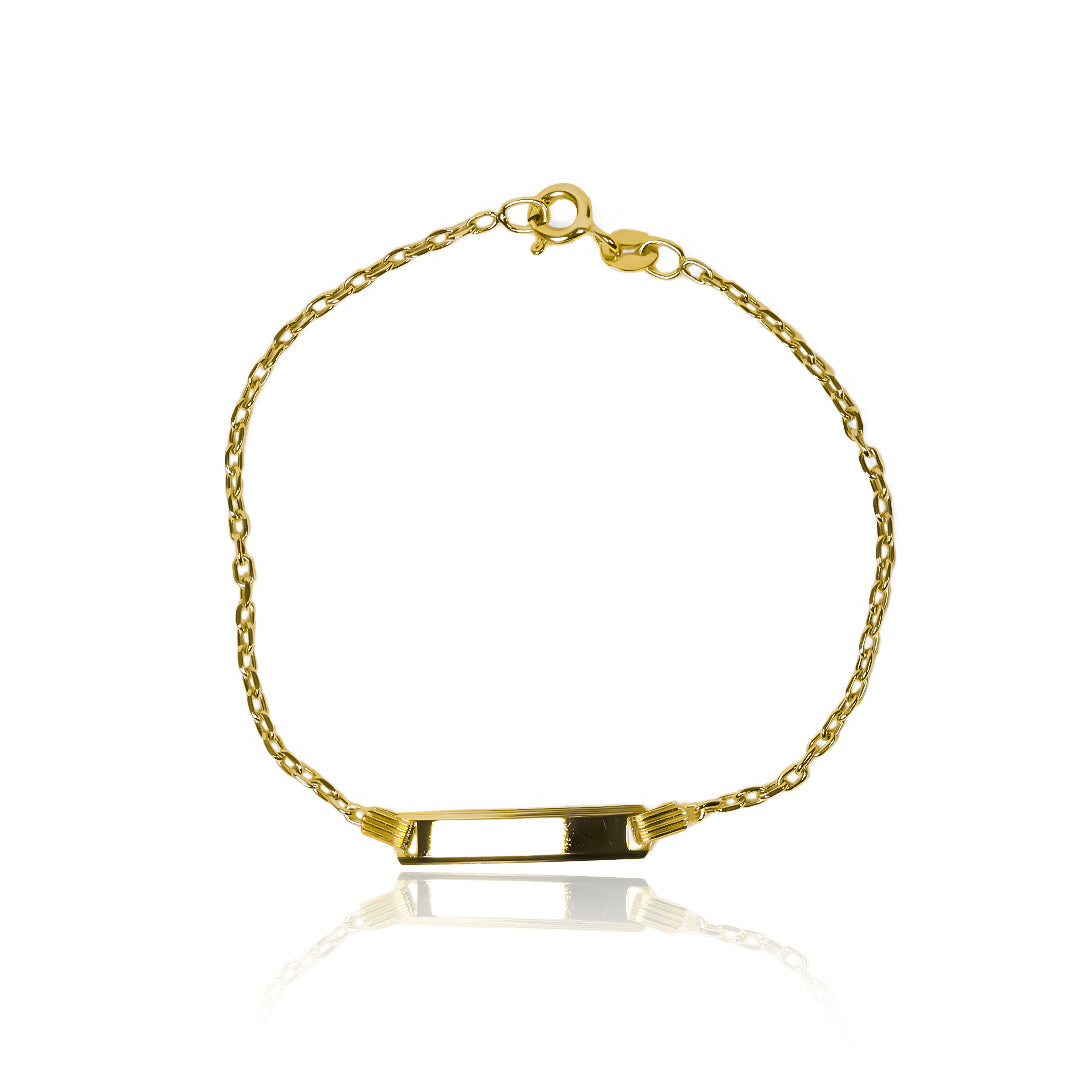 Pulsera esclava plana seguida I fabricado en oro 18K. Además, cuenta con garantía para toda la vida.