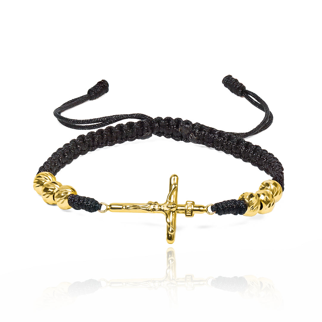 Pulsera Cruz cristo + Esferas #6 diamantadas