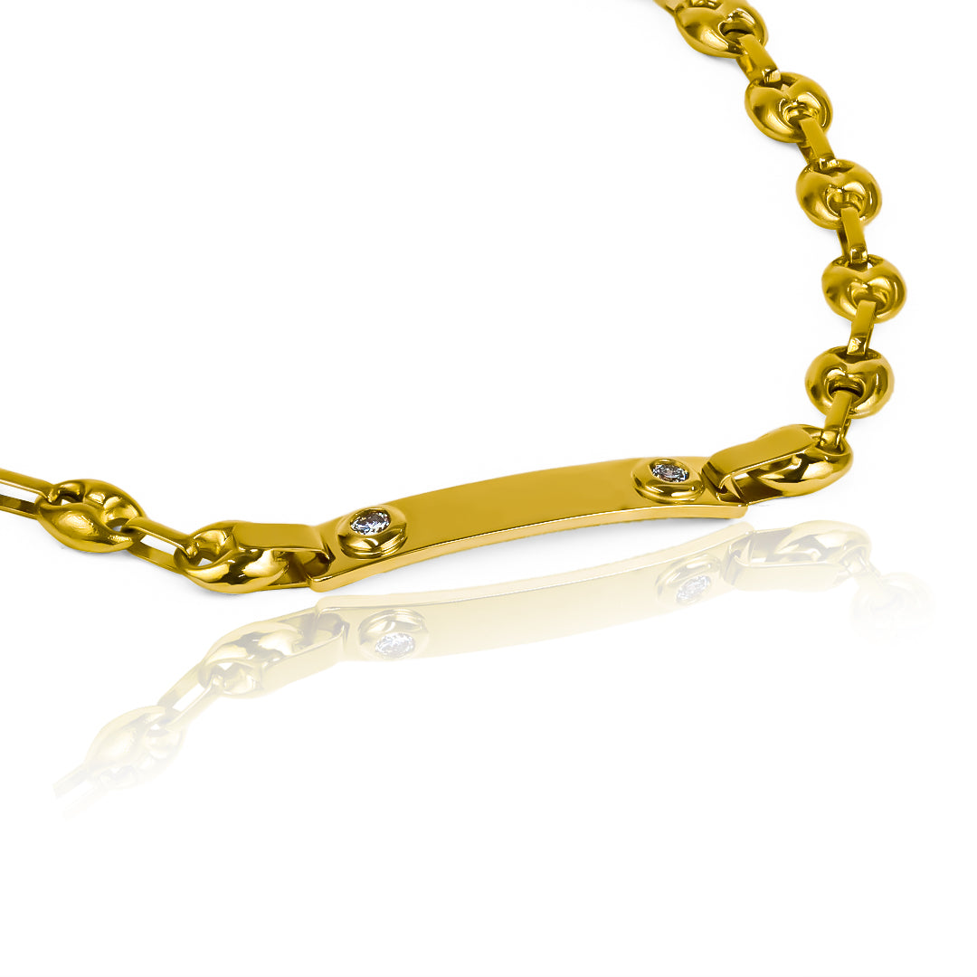 Pulsera Esclava Calabrote M JT & Diamantes, elaborada en Oro 18K y diamantes por Joyería Caracas. Esta pieza exclusiva viene con garantía para toda la vida.