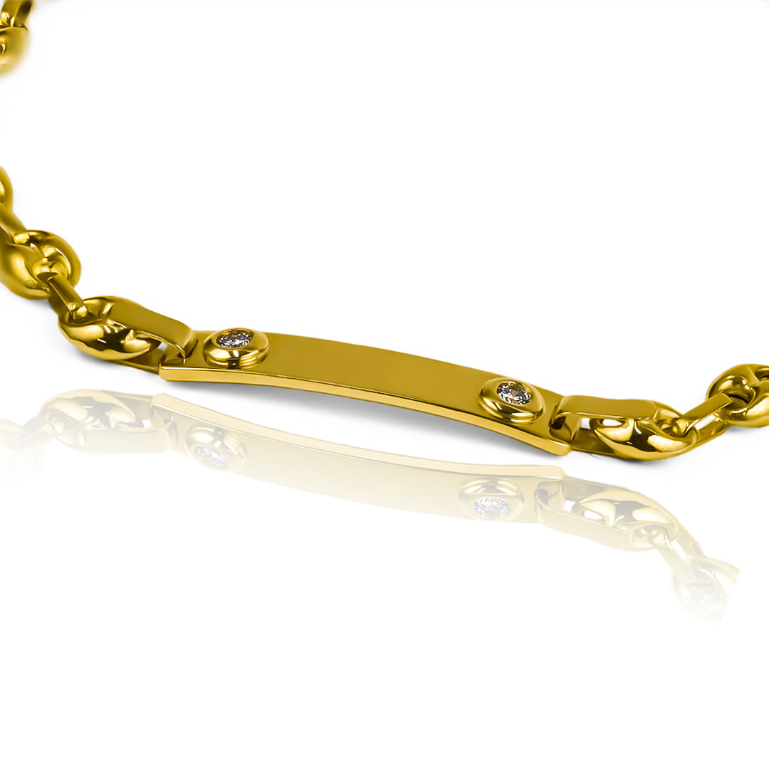 Pulsera Esclava Calabrote M JT & Diamantes, elaborada en Oro 18K y diamantes por Joyería Caracas. Esta pieza exclusiva viene con garantía para toda la vida.
