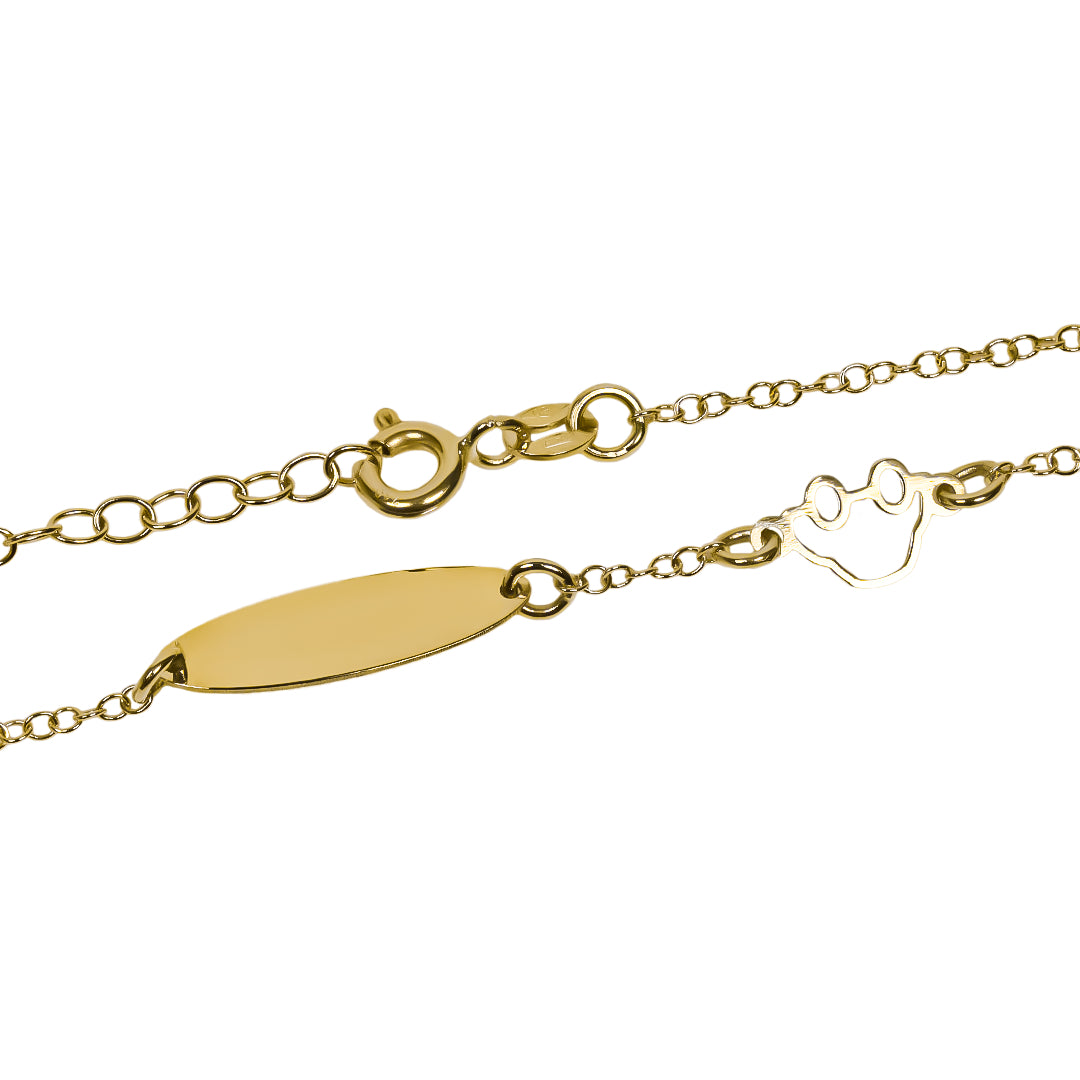 Pulsera bebe carrito elaborada en Oro 18K por Joyería Caracas, cuenta con certificado de calidad y garantía de por vida.