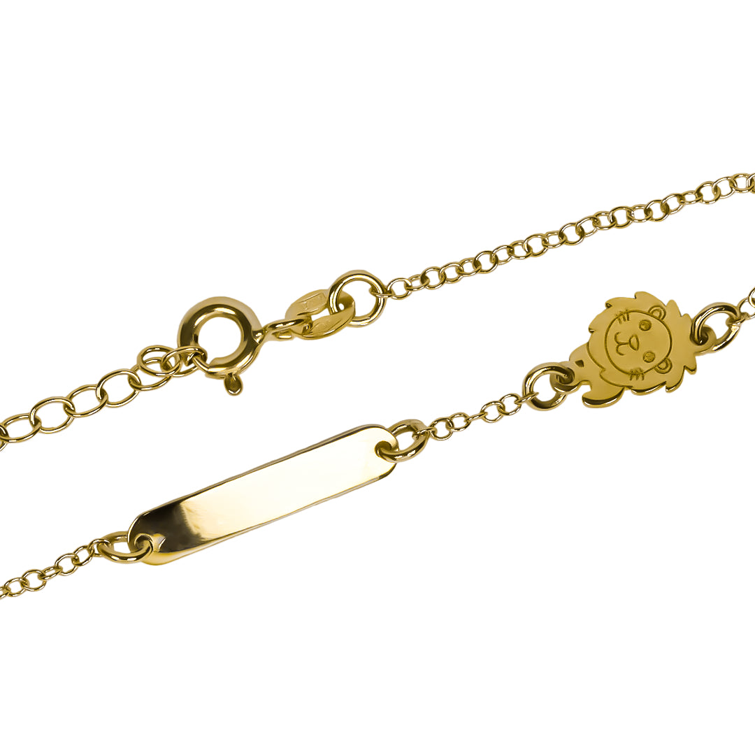 Pulsera bebe león II elaborada en Oro 18K por Joyería Caracas, cuenta con certificado de calidad y garantía de por vida.