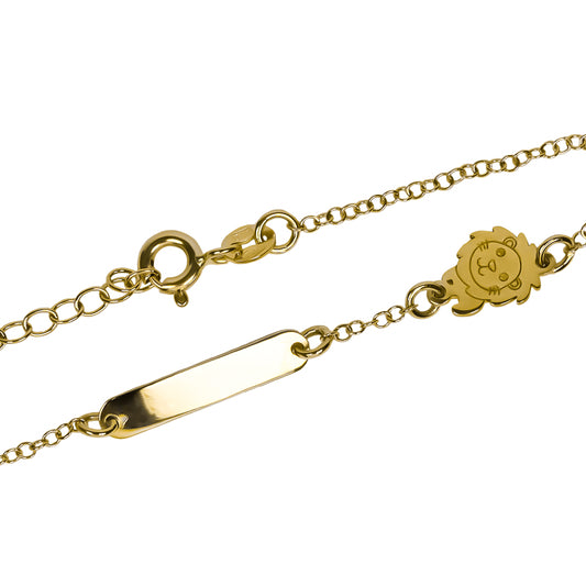 Pulsera bebe león II elaborada en Oro 18K por Joyería Caracas, cuenta con certificado de calidad y garantía de por vida.
