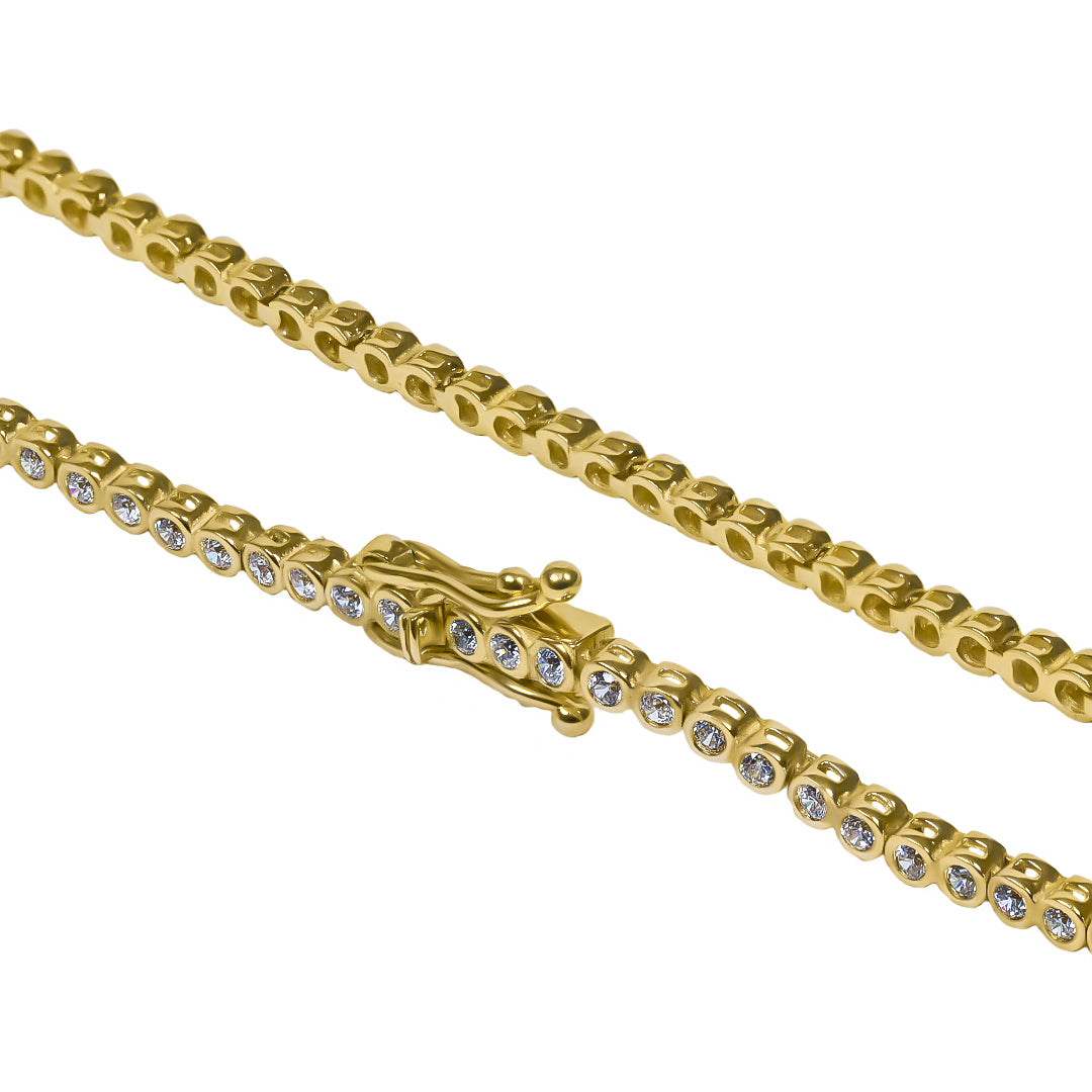 Pulsera Tennis round box fabricada con Oro 18K por Joyería Caracas. Además, cuenta con una garantía para toda la vida.